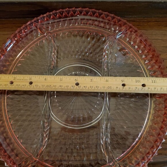 Indiana Glass Ruby Red Diamond Point Divided Serving Platter 12.25" - Picture 6 of 7